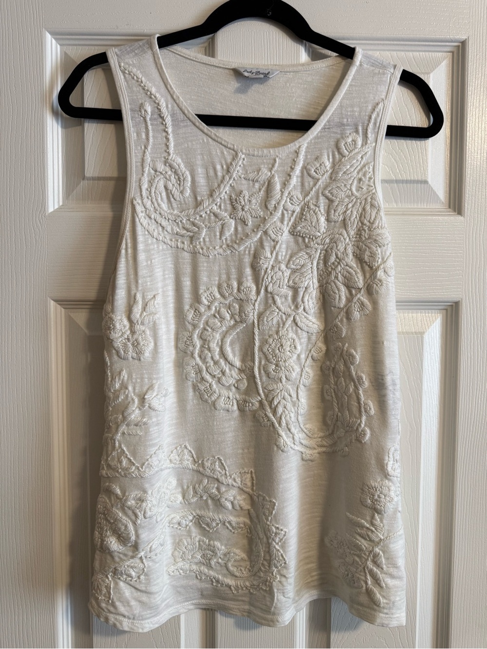 Lucky Brand Cream Embroidered Sleeveless Tank